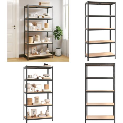 Étagère à Livres 80x30x180 Cm - Structure Acier Et Panneaux Bois - Rangement Optimisé Pour Maison Ou Bureau - 4