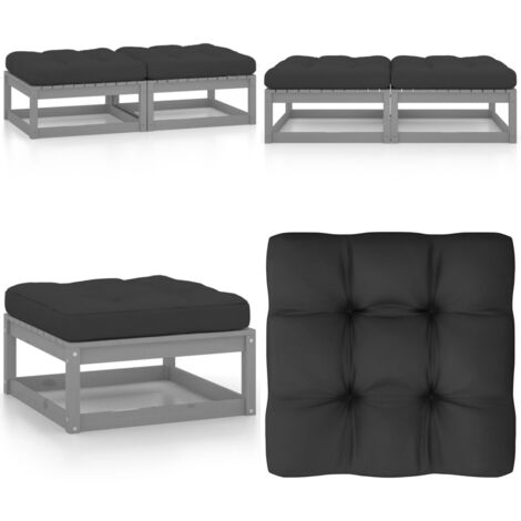 4 Tabourets Jardin Avec Coussins - Résine Tressée Gris Patio Extérieur