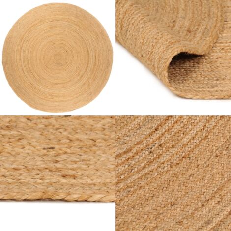 Tapis en jute de forme ronde - Couleur - Réversible - Fait à la main - Aspect rustique - 120 x 120 cm - Rouge