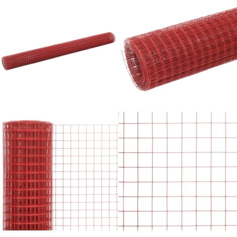 Grillage Acier avec revêtement en PVC 25x1,5 m Rouge - Clôture - Grillage - Clôture Rigide - Protection Animale - Abri Jardin - Home & Living