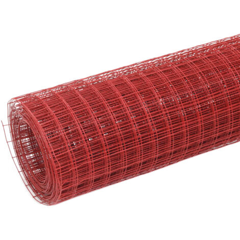 Grillage Acier avec revêtement en PVC 25x1,5 m Rouge - Clôture - Grillage - Clôture Rigide - Protection Animale - Abri Jardin - Home & Living