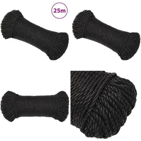 Corde de travail Noir 8 mm 25 m polypropylène - Corde De Travail - Corde Noire - Corde En Polypropylène - Corde Épaisse - Corde Résistante - Home & Living