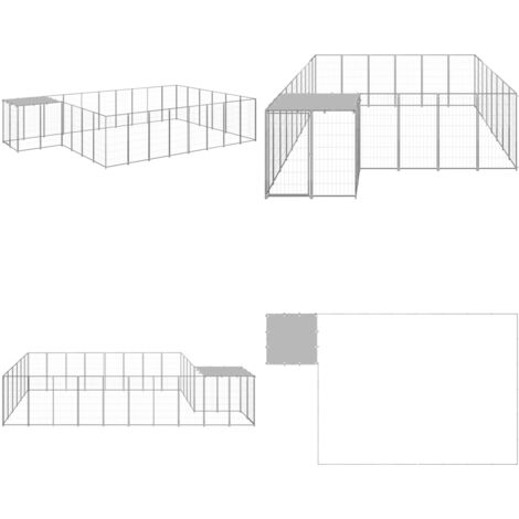 Enclos Extérieur Pour Chien En Acier - 13,31 M² (330x550x110 Cm), Toit PE Résistant, Porte Sécurisée, Couleur Argent