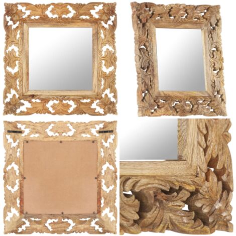 MEN-Miroir sculpté à la main Marron 110x50 cm Bois de manguier 321640