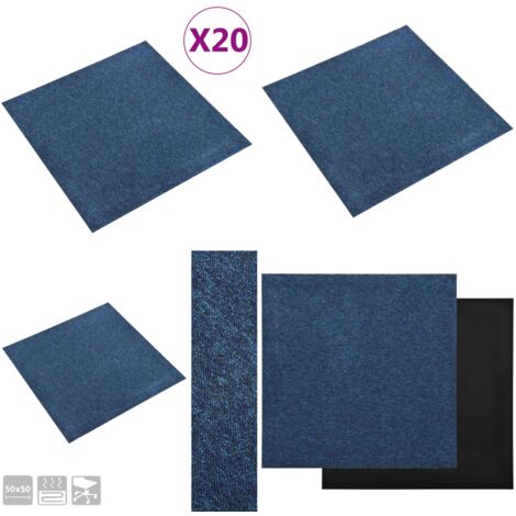 Lot De 20 Dalles De Moquette Imbriquées – Tapis De Sol Mousse Pelucheuse – 30x30 Cm – Avec Bordures – Bleu+Gris – Lavable En Machine – Protection Et Décoration