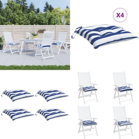 2 Coussins De Chaise Jardin 40x40 Cm - Treillis, Sangles De Fixation, Intérieur/extérieur, Bleu