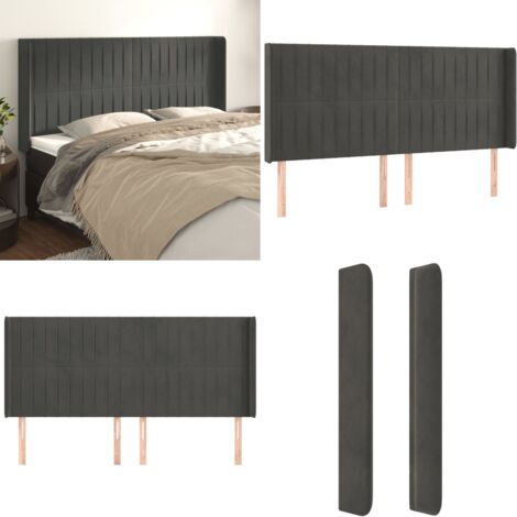 vidaXL Tête de lit avec oreilles Bleu foncé 203x16x78/88 cm Velours pas cher