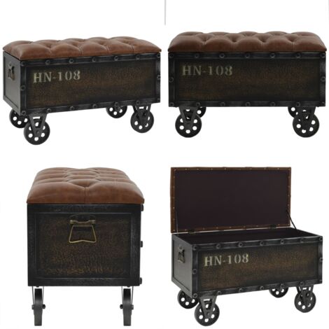 Banc de rangement Bois massif et similicuir 80,5x41x50 cm - Banc De Rangement - Banc Coffre - Meuble Rangement - Mobilier Vintage - Banc Pliable - Home & Living