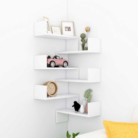 Lot de 2 Étagères murales d'angle Armoire murale Meuble Étagère Chêne
