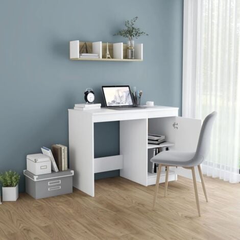 Bureau Blanc 100x50x76 cm Bois d'ingénierie - Bureau Blanc - Bureau Design - Bureau Informatique - Meuble De Bureau - Rangement Bureau - Home & Living
