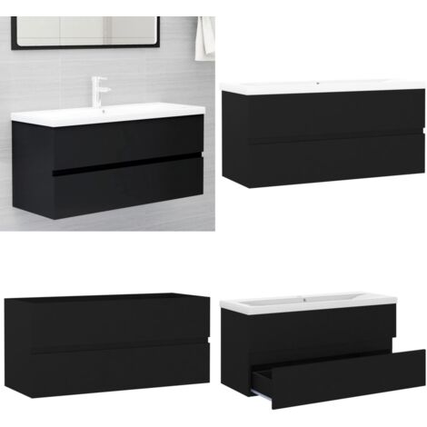 Armoire D'évier Avec Lavabo Intégré Noir Aggloméré - Meuble De Salle De Bain - Meuble Vasque Lavabo Integre Armoire Devier Rangement Salle De Bain 86057488