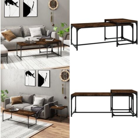 Tables basses 2 pcs Chêne fumé Bois d'ingénierie - Table Basse Industrielle - Meuble Rangement - Table D'appoint - Ensemble Tables Basses - Design Industriel - Home & Living