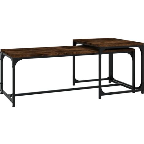 Tables basses 2 pcs Chêne fumé Bois d'ingénierie - Table Basse Industrielle - Meuble Rangement - Table D'appoint - Ensemble Tables Basses - Design Industriel - Home & Living