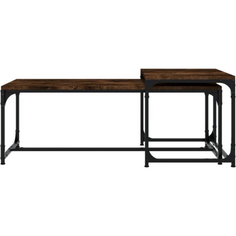 Tables basses 2 pcs Chêne fumé Bois d'ingénierie - Table Basse Industrielle - Meuble Rangement - Table D'appoint - Ensemble Tables Basses - Design Industriel - Home & Living