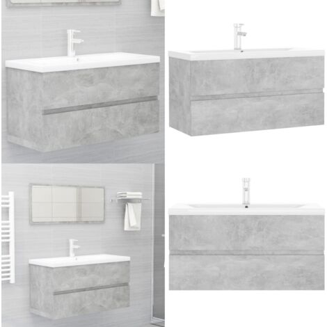 Armoire d'évier et lavabo intégré gris béton bois d'ingénierie - Meuble De Salle De Bain - Armoire De Salle De Bain - Lavabo Intégré - Robinet Inclus - Évier - Home & Living (1/5)