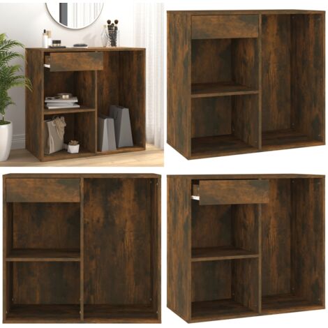 Armoire cosmétique Chêne fumé 80x40x75 cm Bois d'ingénierie - Armoire Cosmetique - Meuble Rangement - Commode Makeup - Organisation Salle Bain - Rangement Maquillage - Home & Living