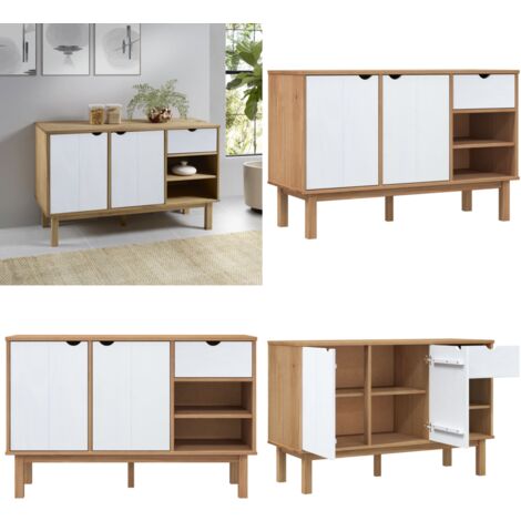 Buffet OTTA Marron et blanc 114x43x73,5 cm Bois massif pin - Buffet - Meuble De Rangement - Armoire - Commode - Mobilier Scandinave - Home & Living (1/5)