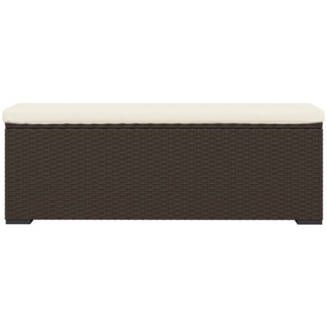 Banc Pouf Ottoman Résine Tressée Marron 110x30x40 Cm Avec Coussin – Élégant Intérieur & Extérieur