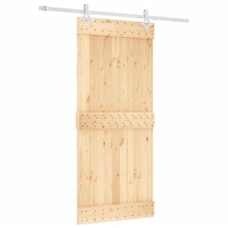 Porte Coulissante En Pin Massif 90x210 Cm – Kit De Quincaillerie Inclus, Couleur Brun, à Monter Soi-même