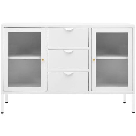 Buffet Blanc 105x35x70 cm Acier et verre trempé - Buffet Blanc - Meuble De Rangement - Buffet Moderne - Buffet Industriel - Buffet Cuisine - Home & Living