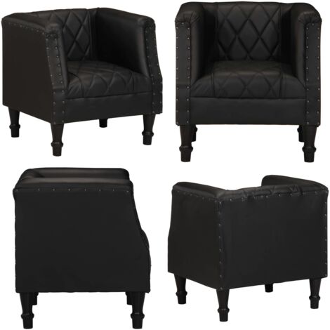 HOUSTON - Fauteuil en cuir véritable noir | Leroy Merlin