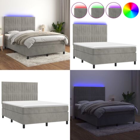 Sommier à lattes de lit matelas led gris clair 140x190 cm tissu