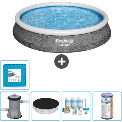 Piscine gonflable ronde Bestway à réglage rapide - Imprimé rotin - 396 x 84 cm - Comprend des Accessoires CB12 (1/5)