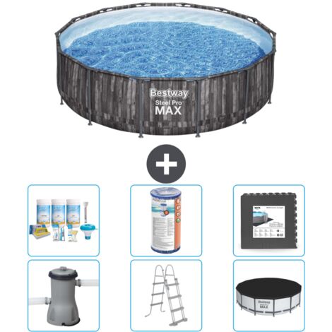 Piscine Bestway ronde Steel Pro MAX - Impression bois - 427 x 107 cm - Comprend des Accessoires CB31 (1/4)
