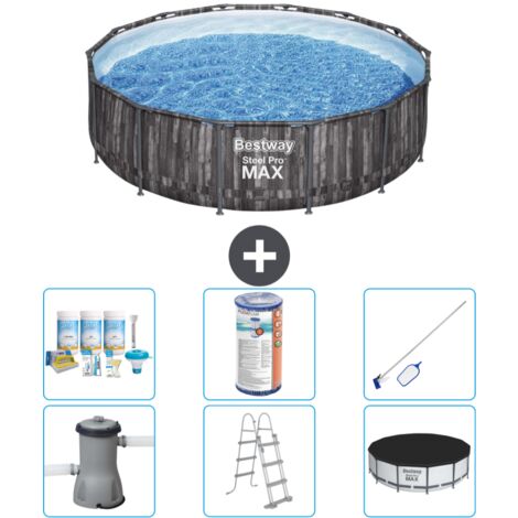 Piscine Bestway ronde Steel Pro MAX - Impression bois - 427 x 107 cm -  Comprend des Accessoires CB32 (1/4)