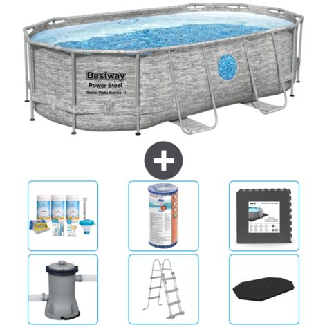 Piscine Bestway Oval Power Steel Swim Vista - Stone Print - 427 x 250 x 100 - Comprend des Accessoires CB31 (1/4)