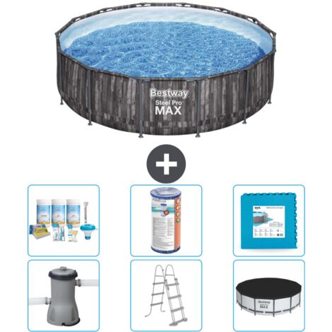 Piscine Bestway ronde Steel Pro MAX - Impression bois - 427 x 107 cm - Comprend des Accessoires CB30 (1/4)
