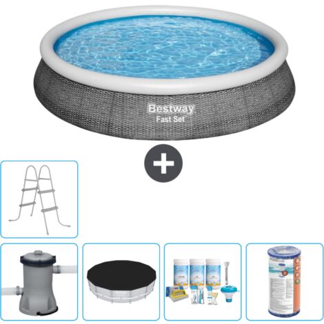 Piscine gonflable ronde Bestway à réglage rapide - Imprimé rotin - 396 x 84 cm - Comprend des Accessoires CB14 (1/5)