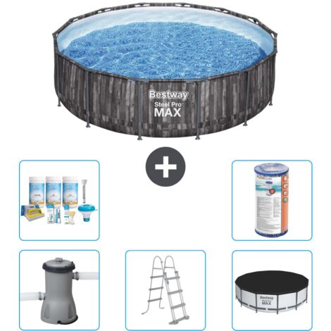 Piscine Bestway ronde Steel Pro MAX - Impression bois - 427 x 107 cm -  Comprend des Accessoires CB29 (1/3)