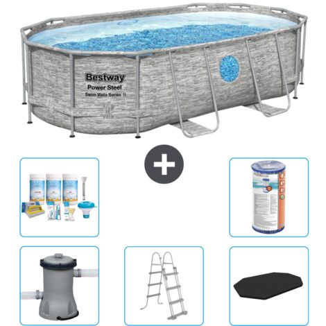 Piscine Bestway Oval Power Steel Swim Vista - Stone Print - 427 x 250 x 100 -  Comprend des Accessoires CB29 (1/3)