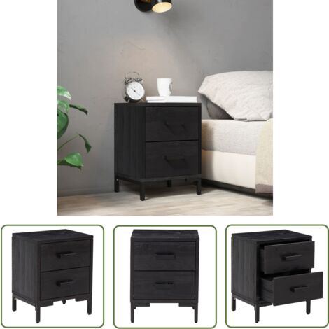 The Living Store Table de chevet Noir 36x30x45 cm Bois de pin massif - Table De Chevet - Table Nuit - Meubles De Chambre - Mobilier Vintage - Design Industriel (1/5)