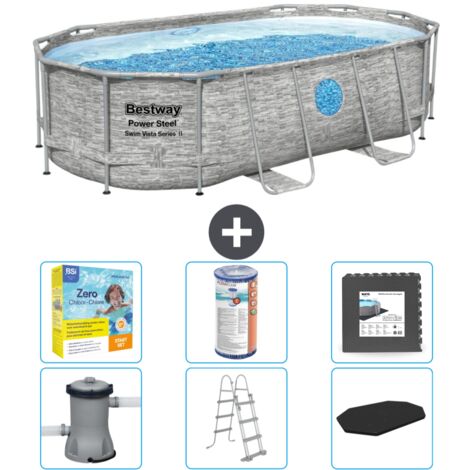 Piscine Bestway Oval Power Steel Swim Vista - Stone Print - 427 x 250 x 100 -  Comprend des Accessoires CB35 (1/4)