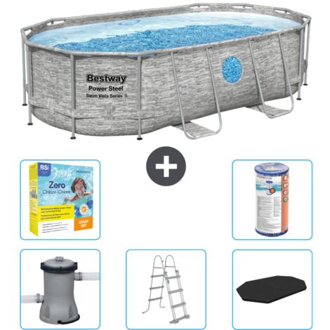 Piscine Bestway Oval Power Steel Swim Vista - Stone Print - 427 x 250 x 100 -  Comprend des Accessoires CB33 (1/3)