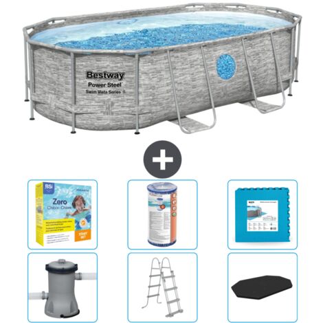 Piscine Bestway Oval Power Steel Swim Vista - Stone Print - 427 x 250 x 100 - Comprend des Accessoires CB34 (1/4)