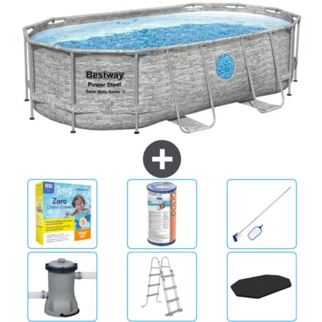 Piscine Bestway Oval Power Steel Swim Vista - Stone Print - 427 x 250 x 100 - Comprend des Accessoires CB36 (1/4)