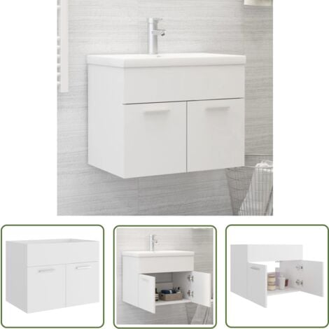 The Living Store Armoire d'évier Blanc 60x38,5x46 cm Bois d’ingénierie - Meuble Salle De Bain - Armoire Lavabo - Meuble Vasque - Rangement Salle De Bain - Armoire Blanche