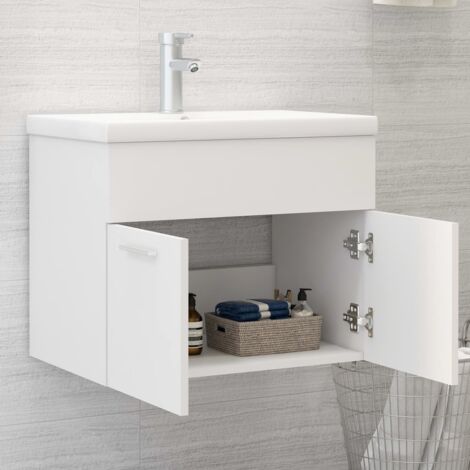 The Living Store Armoire d'évier Blanc 60x38,5x46 cm Bois d’ingénierie - Meuble Salle De Bain - Armoire Lavabo - Meuble Vasque - Rangement Salle De Bain - Armoire Blanche