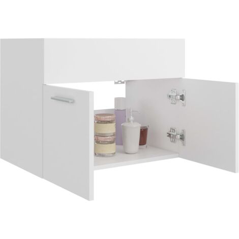 The Living Store Armoire d'évier Blanc 60x38,5x46 cm Bois d’ingénierie - Meuble Salle De Bain - Armoire Lavabo - Meuble Vasque - Rangement Salle De Bain - Armoire Blanche