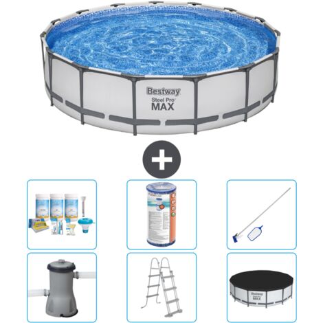 Piscine Bestway ronde Steel Pro MAX - 457 x 107 cm - Grise - Comprend des Accessoires CB32 (1/4)