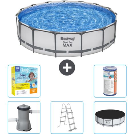 Piscine Bestway ronde Steel Pro MAX - 457 x 107 cm - Grise - Comprend des Accessoires CB33 (1/3)