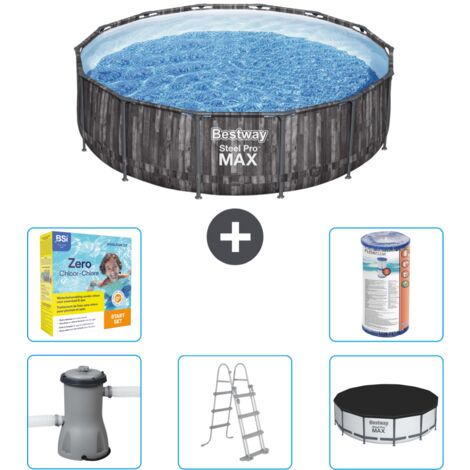 Piscine Bestway ronde Steel Pro MAX - Impression bois - 427 x 107 cm -  Comprend des Accessoires CB33 (1/3)