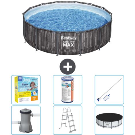 Piscine Bestway ronde Steel Pro MAX - Impression bois - 427 x 107 cm - Comprend des Accessoires CB36 (1/4)