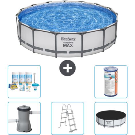 Piscine Bestway ronde Steel Pro MAX - 457 x 107 cm - Grise - Comprend des Accessoires CB29 (1/3)