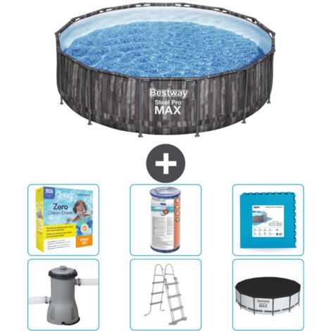Piscine Bestway ronde Steel Pro MAX - Impression bois - 427 x 107 cm - Comprend des Accessoires CB34 (1/4)