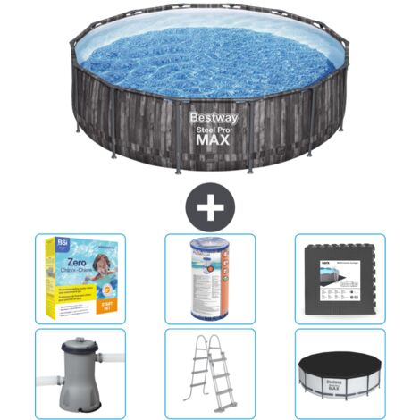 Piscine Bestway ronde Steel Pro MAX - Impression bois - 427 x 107 cm - Comprend des Accessoires CB35 (1/4)