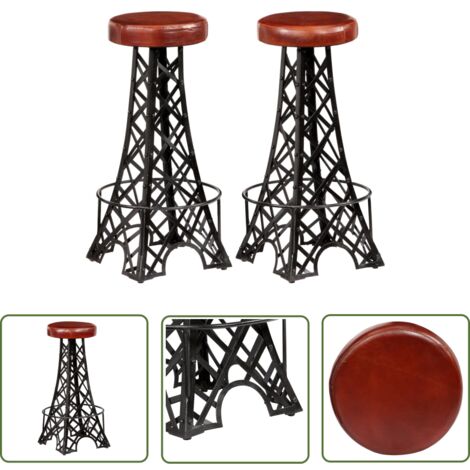 The Living Store Tabourets de bar lot de 2 cuir véritable - Tabourets De Bar - Tabourets En Cuir - Meubles Industriels - Décoration Intérieure - Chaise De Bar (1/5)
